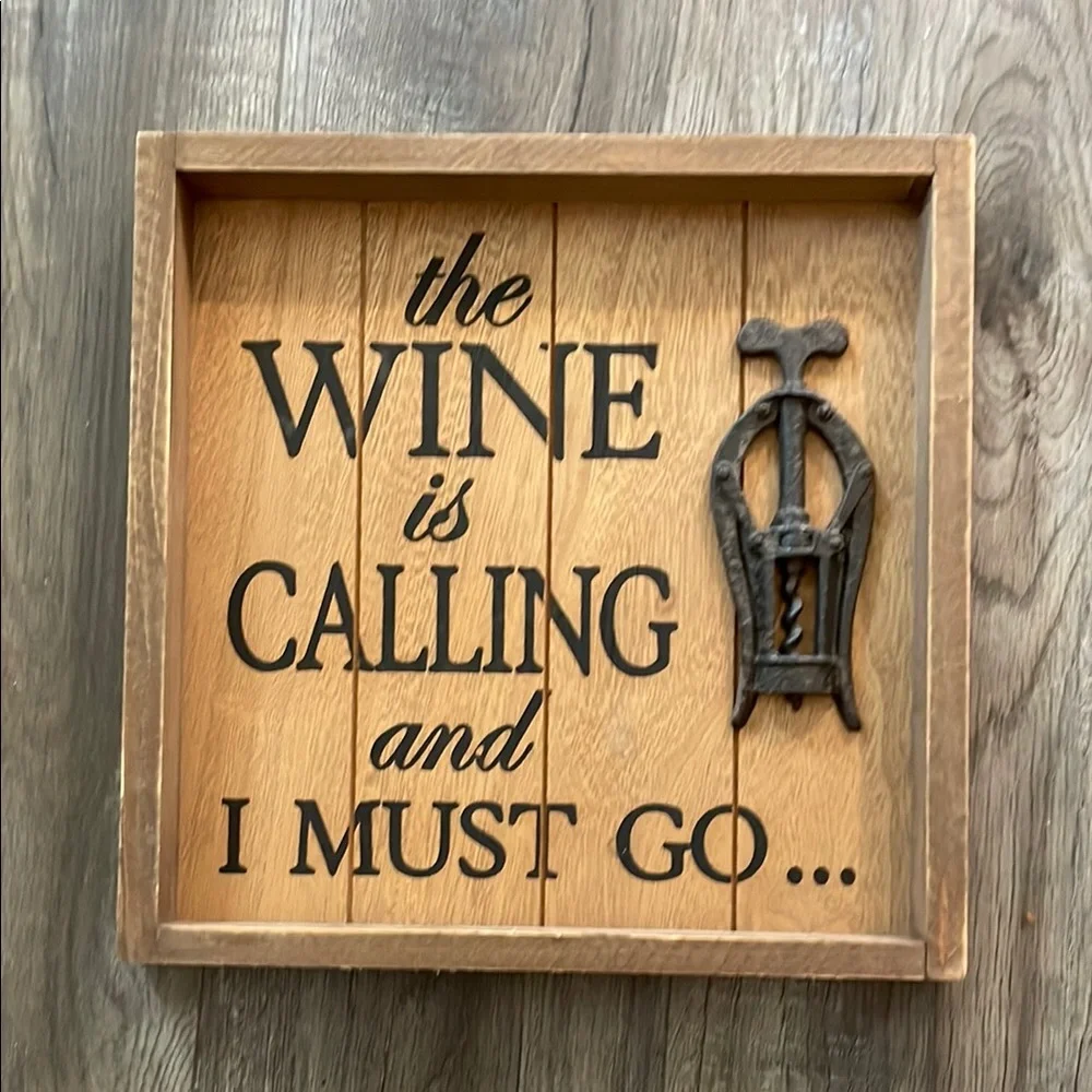 A6- Wooden Wine Sign with Corkscrew Accent - hanging plaque sign